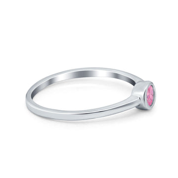 Petite Dainty Wedding Ring Bezel Simulated Pink CZ 925 Sterling Silver